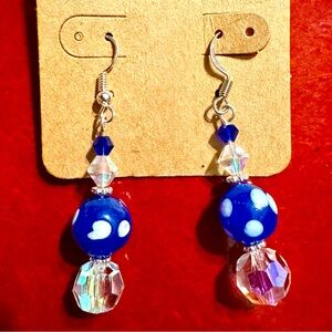 Artisan Royal Blue & White Lampwork Glass & AB Crystal